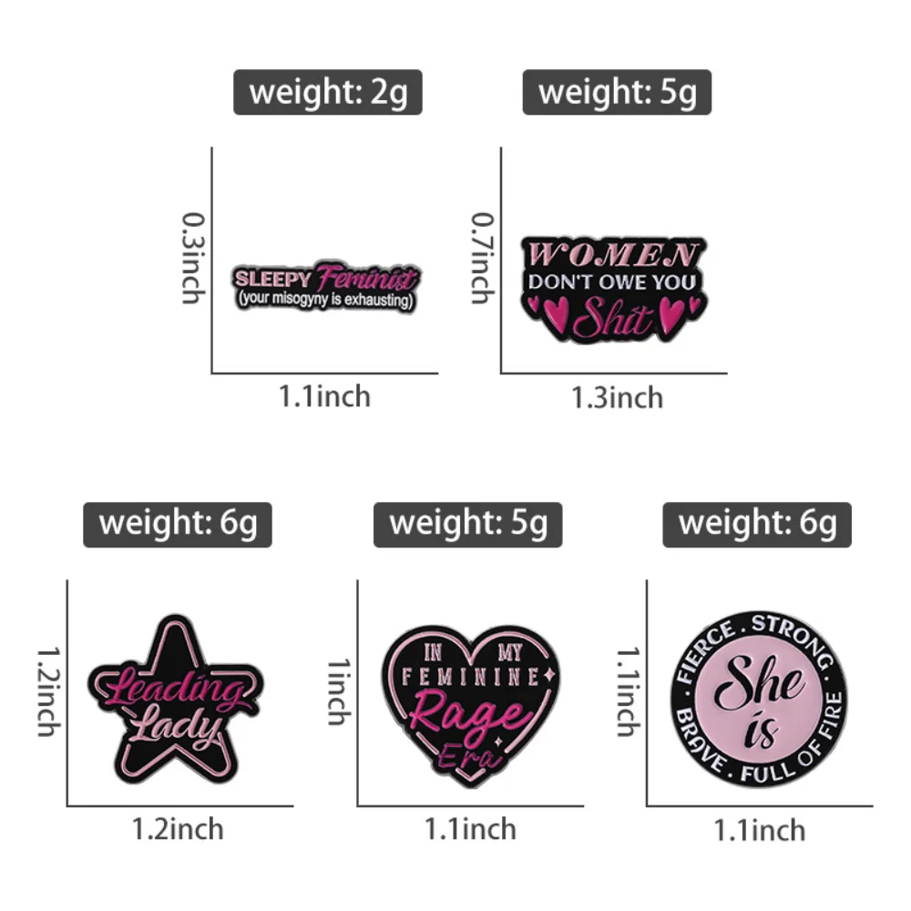 Pink and Black Cool and Stylish Women's Brooch Feminist Brooch Set Women's Power Pins Clothes Backpacks Accessories