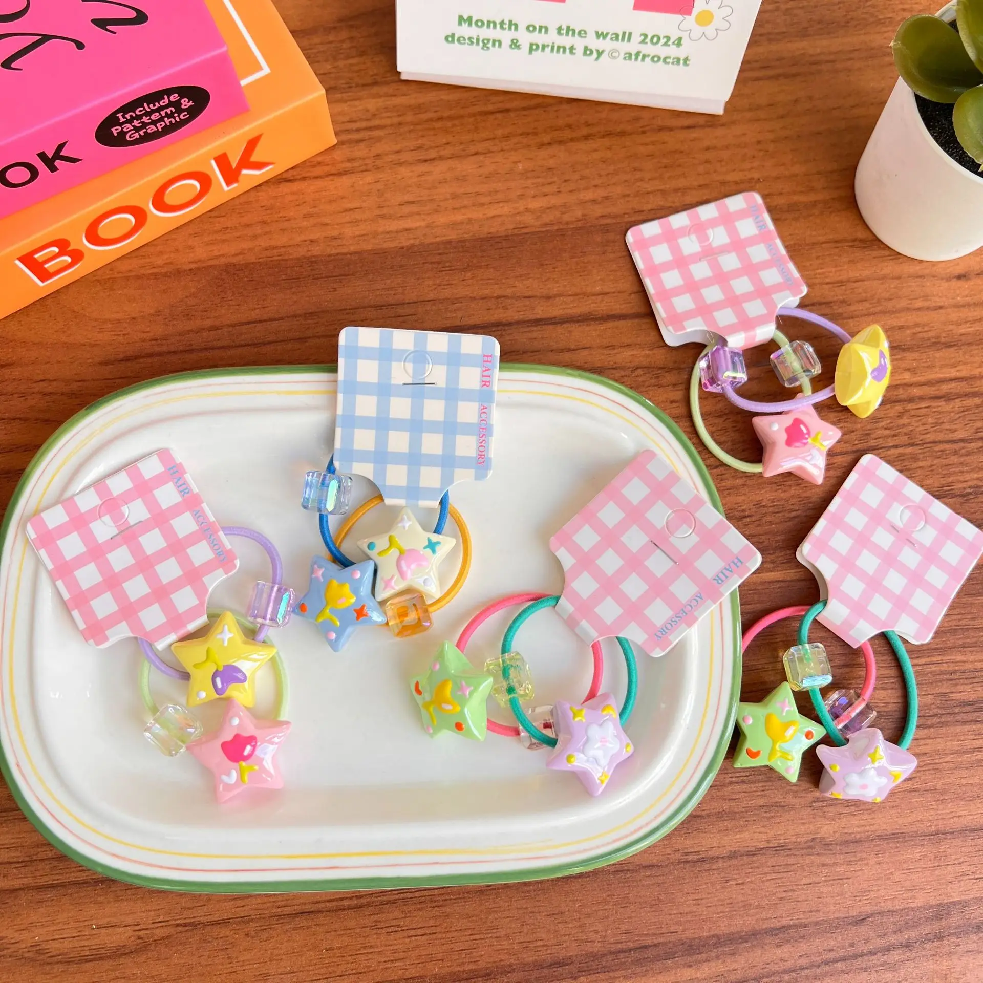 2 STUKS Leuke Ster Geschilderd Prinses Hoofddeksels Kinderen Elastische Haarbanden Baby Hoofdtooi Kinderen Touwen Paardenstaart Houder Meisjes Accessoires