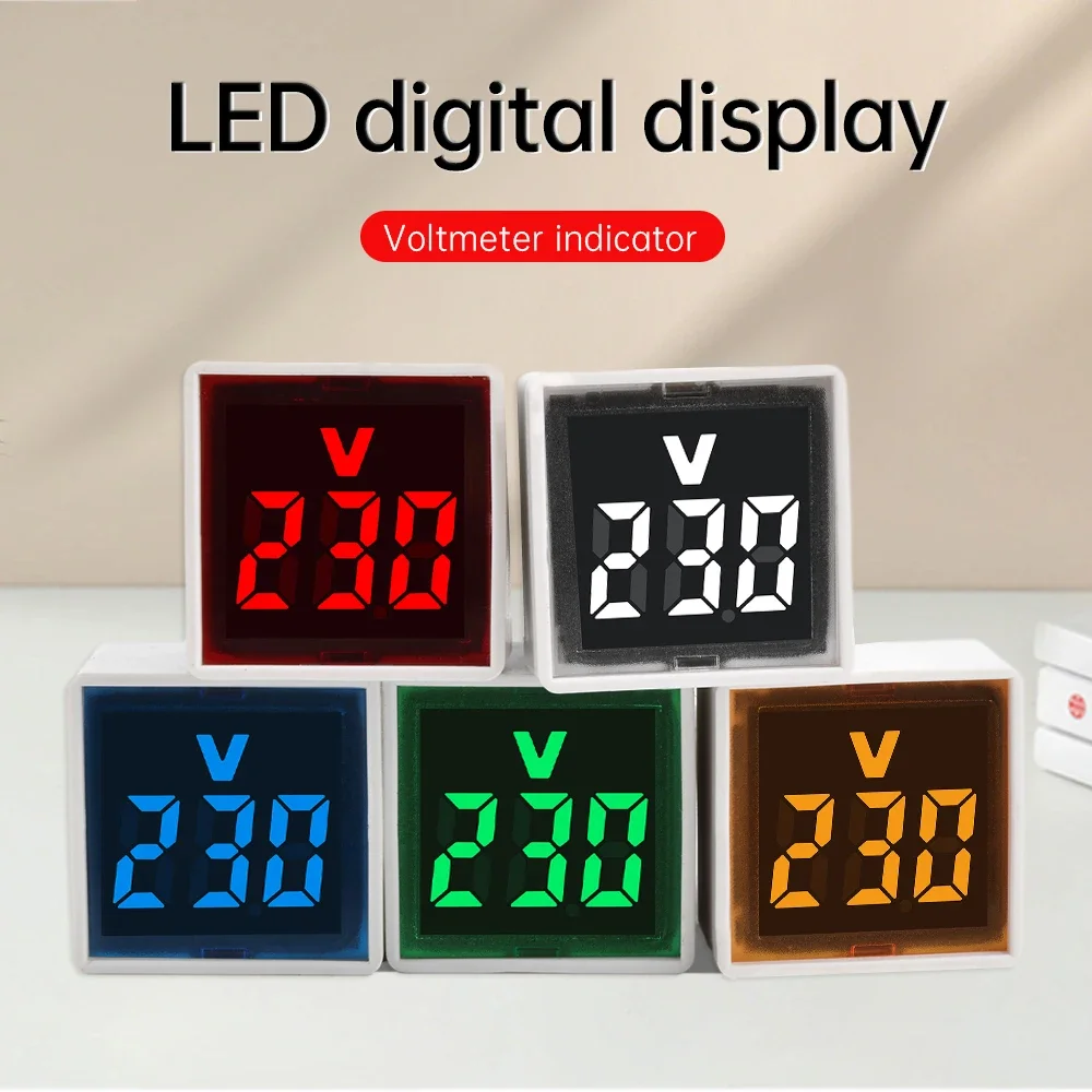 Square Voltmeter Digital Voltage Tester Monitor EU Plug LED Display Voltmeter Indicator Light Electrical Instruments AC 50V-500V