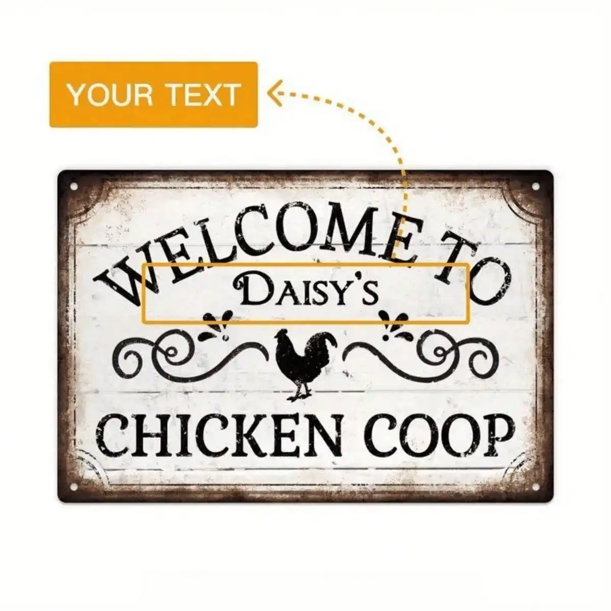 Custom Metal Farmhouse Sign Personalized Name Chicken Coop Decor