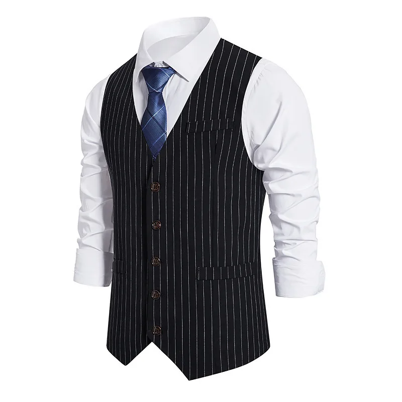 #SV12 # Men's suit, vest, slim fit striped single breasted casual shirt, suitable for all seasons for men