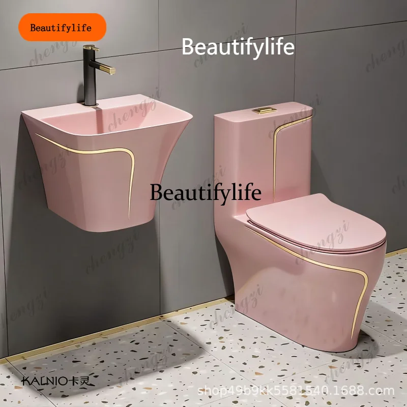 B456 -Quality One-Piece Colored Chrysanthemum-Pattern-Saving Ultra-Flush Floor-Mounted Toilet, Silent Household Standard
