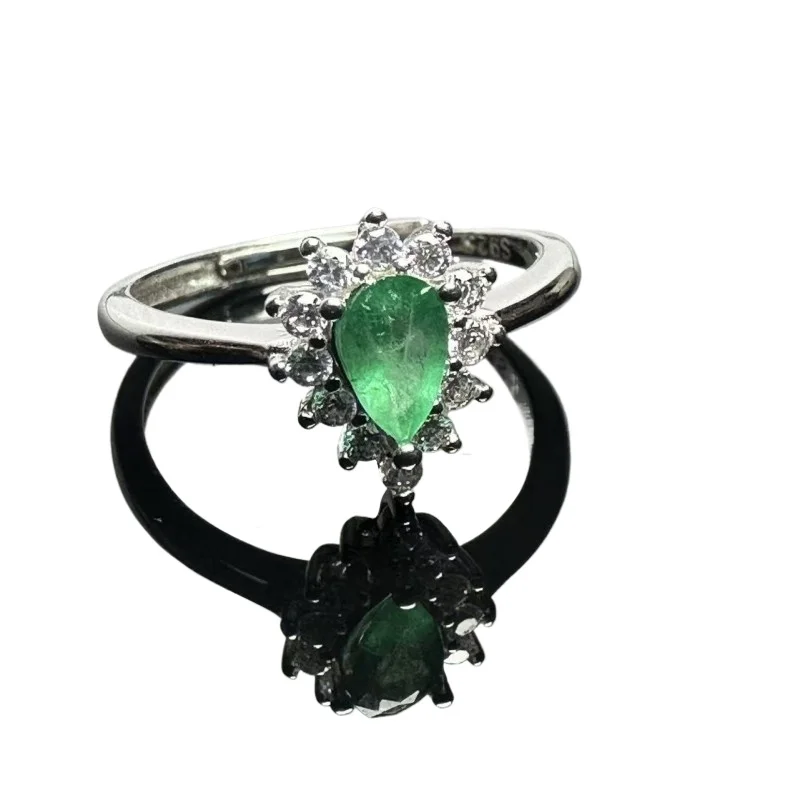 Natural Pear Emerald 4*6mm Ring 925 Sterling Silver Ring Women Luxury Gemstone Wedding Fine Jewelry Gift