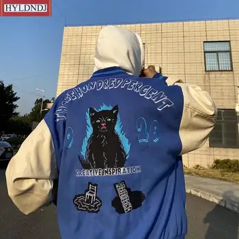 봄 가을 타이드 브랜드 힙합 루즈핏 커플 재킷 남성용, 미국 크로스 스티치 야구 유니폼 재킷 신제품