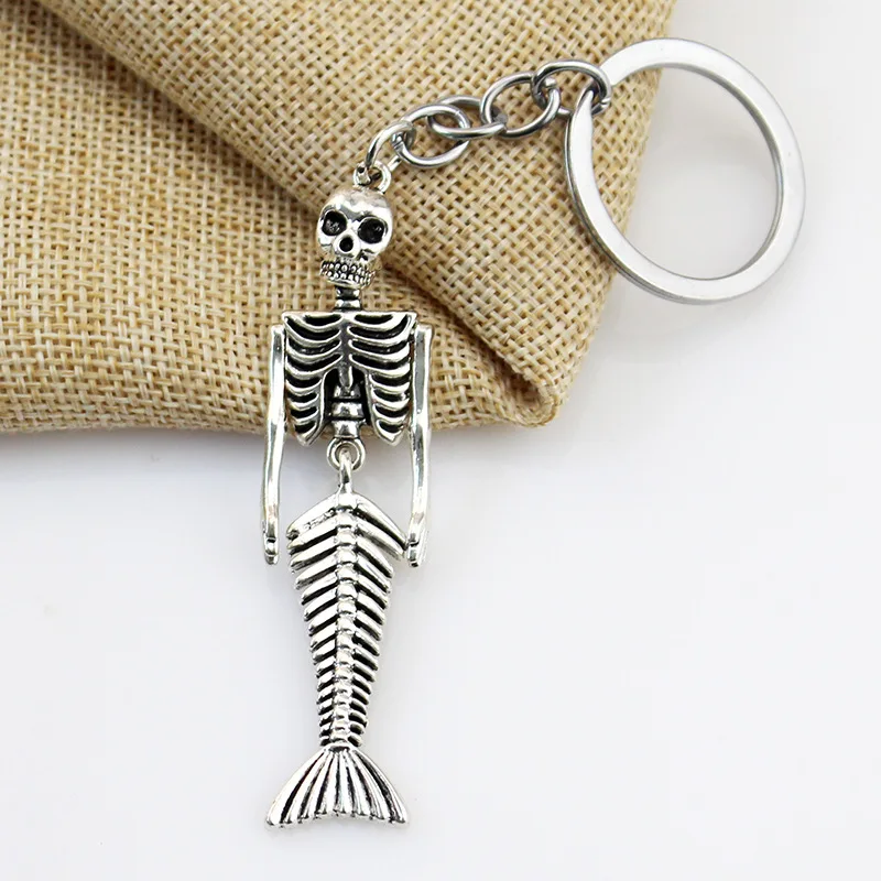 New Halloween Decoration Gothic Skeleton Mermaid Skeleton Keychain, Exquisite Gift With Dark Theme