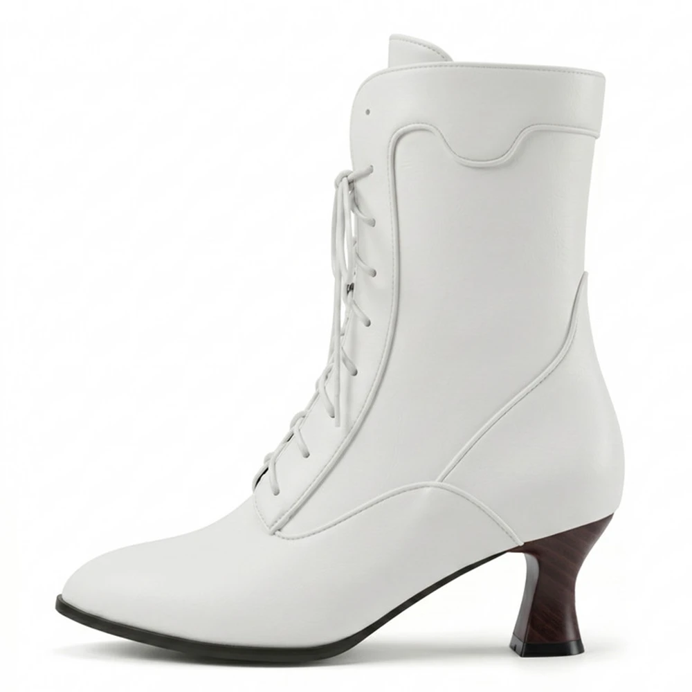 Women Victorian Ankle Boots 32‑50 Large Size Lace‑Up Wine Glass Heel Side Zipper Retro PU Fashion Boots 7750