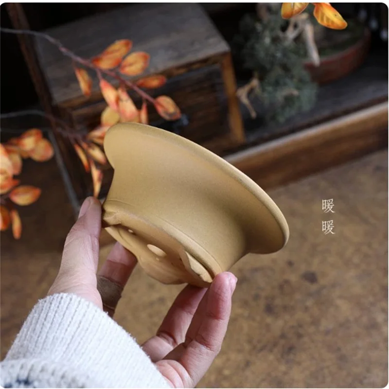 Crude Pottery Small Swallow Pot,Table Mini Plant,Micro Bonsai , Inner 8 cm,Nature purple sand,Breathable Garden Decoration, Home