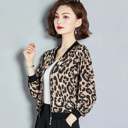 Long-Sleeved Sunscreen Women's Summer Short Coat Simulation Silk Leopard Print New Fashion Baseball Uniform Cardigan Jacket 20