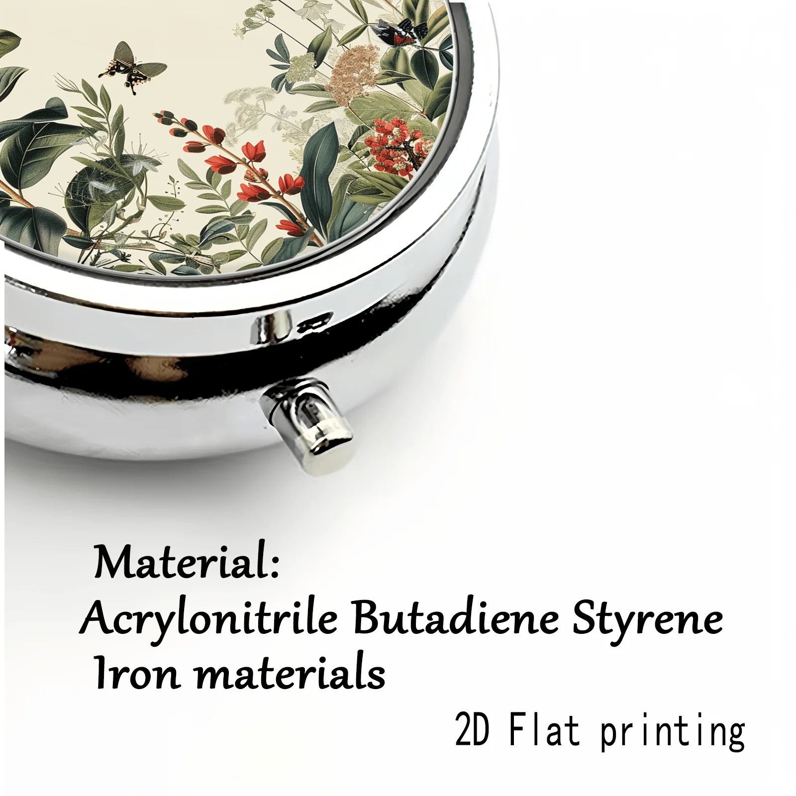 Vintage Plant and Butterfly Circular Illustration Pattern, Round Three-Compartment Small Medicine Box, Portable Medicine Storage, Small Jewelry Storage, Suitable for Handbags or Travel, Holiday Gifts, Souvenirs, Prizes, Small Gifts, Suitable for Personal Use or as an Exquisite Gift Option view 5