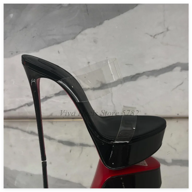 

2025 Summer New in Hot Chick PVC Clear Platform Sandals Women's Black/Nude Leather High Heels Sexy Luxury Design Party Slippers