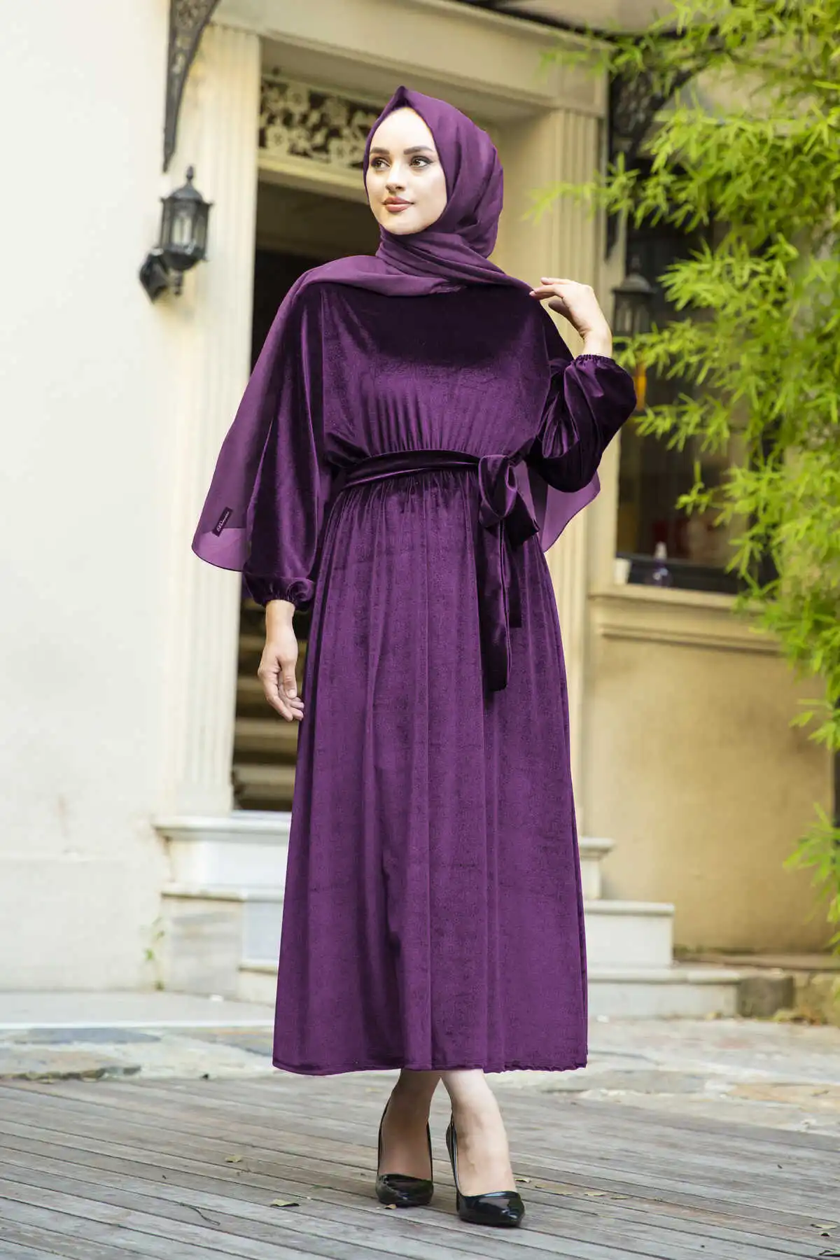 

Velvet Bat Sleeve Dress Purple