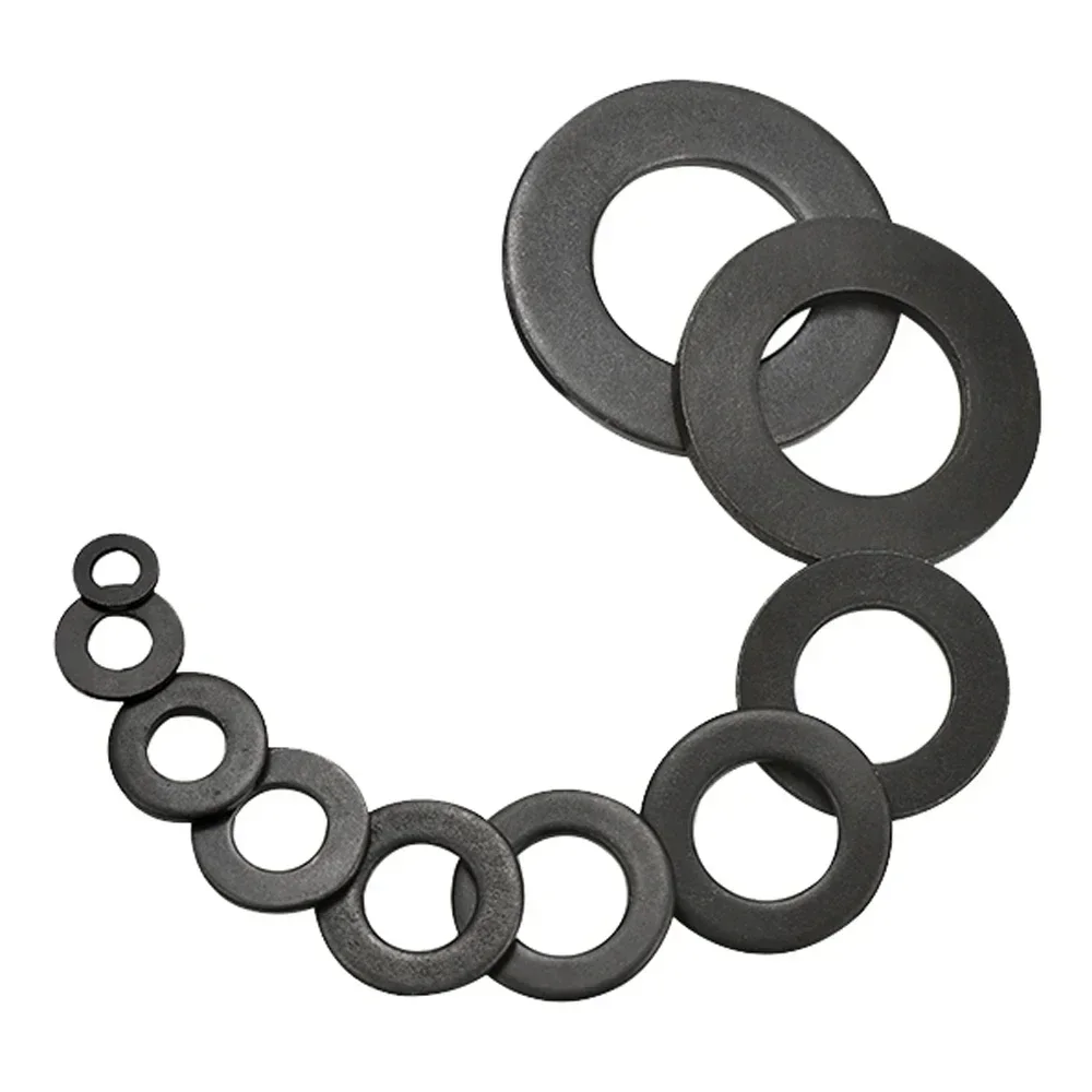 5/50pcs M2 M2.5 M3 M4 M5 M6 M8 M10 M12 M14 M16 M20 M22 M24 GB97 DIN125 Black Grade 8.8 Carbon Steel Flat Washer Plain Gasket Pad