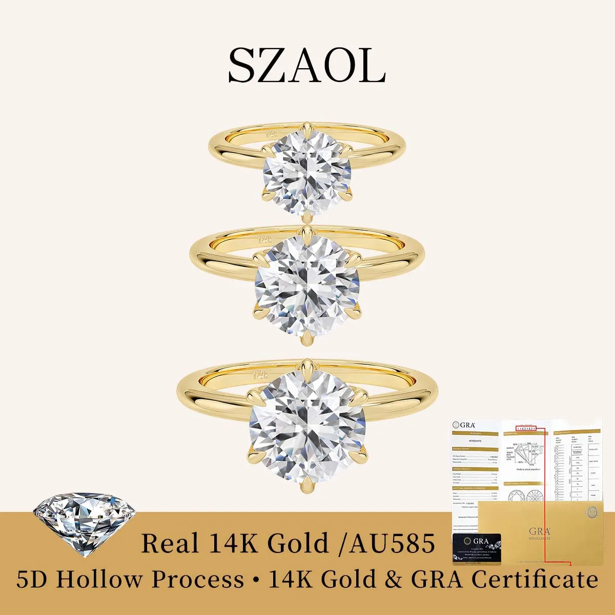 

Classic 14K Gold 6 Claw 1ct 2ct 3ct Round Moissanite Diamond Wedding Ring GRA for Her Everyday Wear Jewelry Valentine's Day Gift