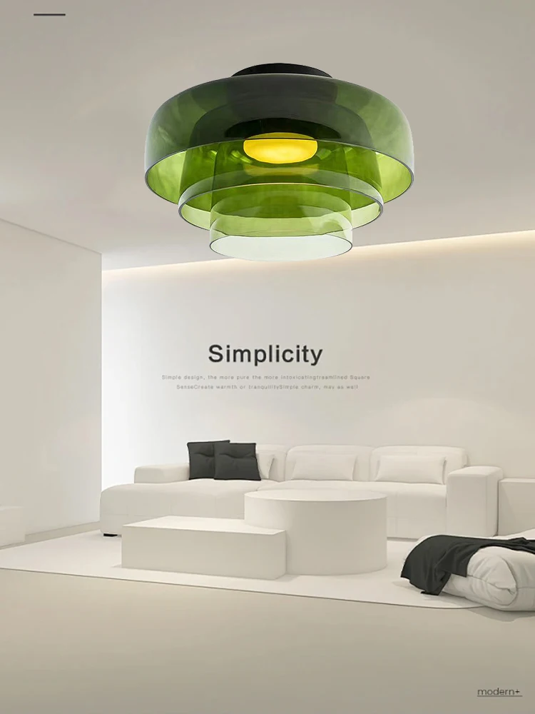 Minimalist 2024 Modern Green Glass Ceiling Lamps Home Appliance Simple Design Lighting for Bedroom Home Decoration Kitchen Aisle