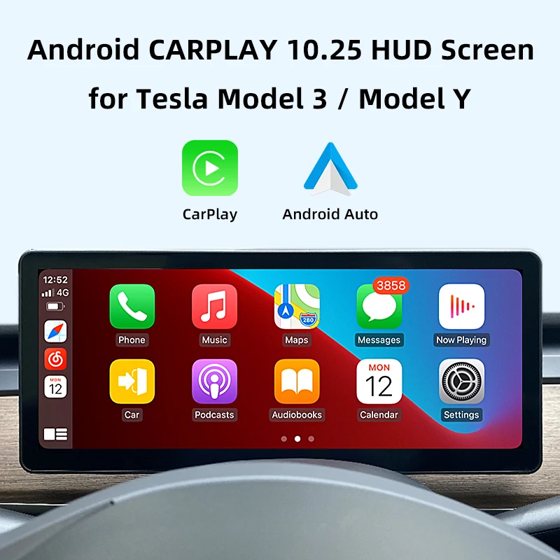 

HUD Dashboard Fit For Tesla Model Y 3 2023 Accessories Carplay Android Auto 10.25" IPS Touch Screen Head Up Display OTA Upgrade