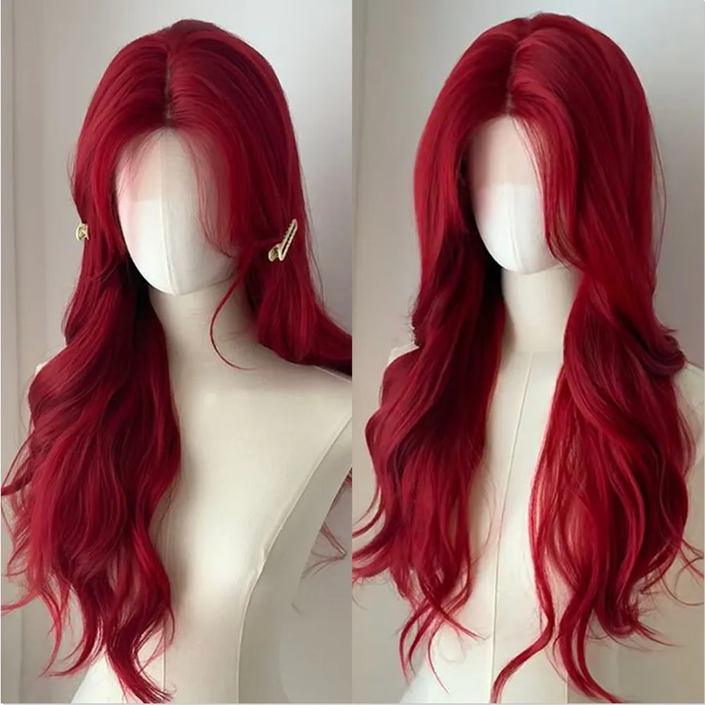 HENRY MARGU Red Synthetic Wigs Long Body Wavy Wig Natural Hairline Daily Red Hair Heat Resistant Fiber Smooth Party Cosplay Wig