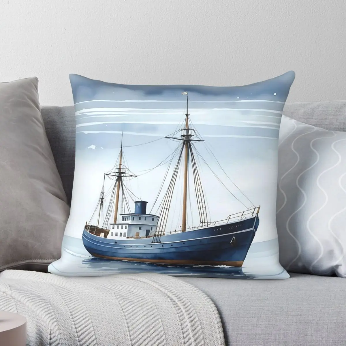 Beach House Charm Ship Mariner Pillowcase Polyester Linen Velvet Printed Zip Decor Room Cushion Case