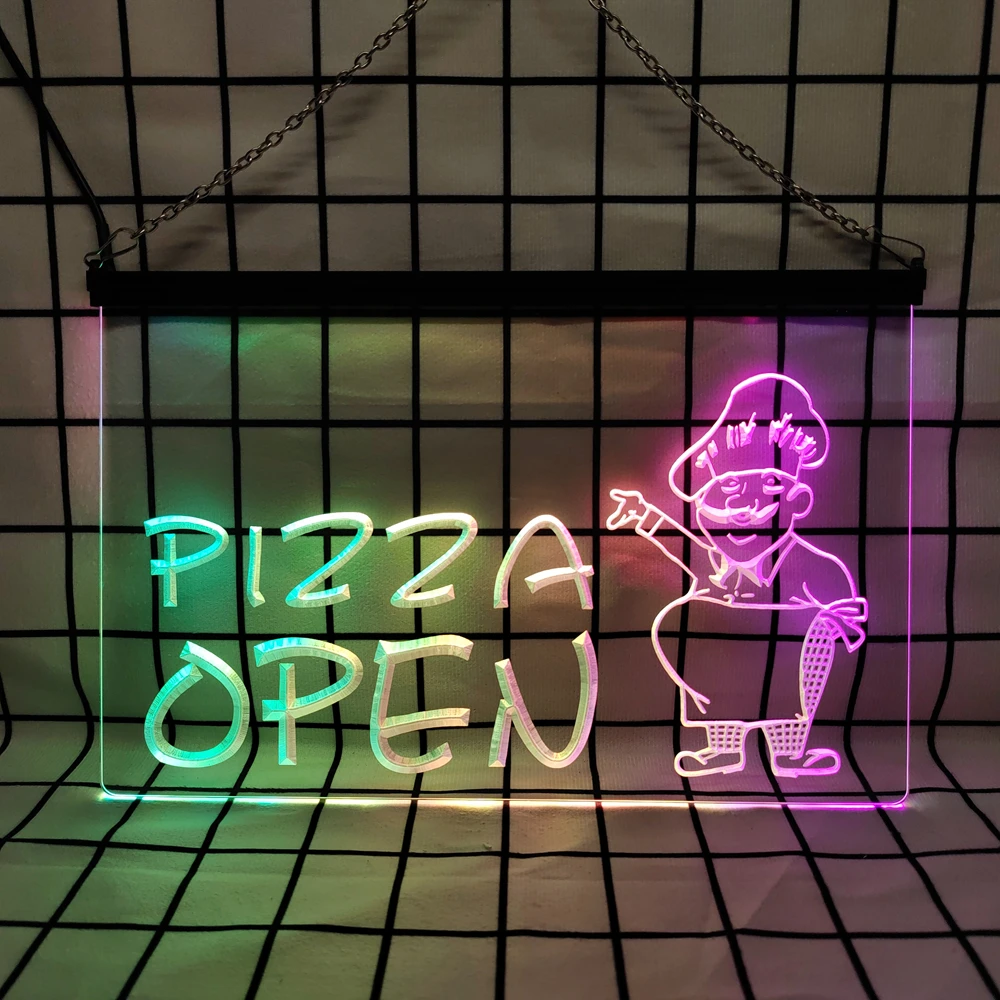 OPEN Pizza Shop Cafe Restaurant – LED-Leuchtreklame, bunte fließende Lichter, ferngesteuert für Heimdekoration und festliche Veranstaltungen