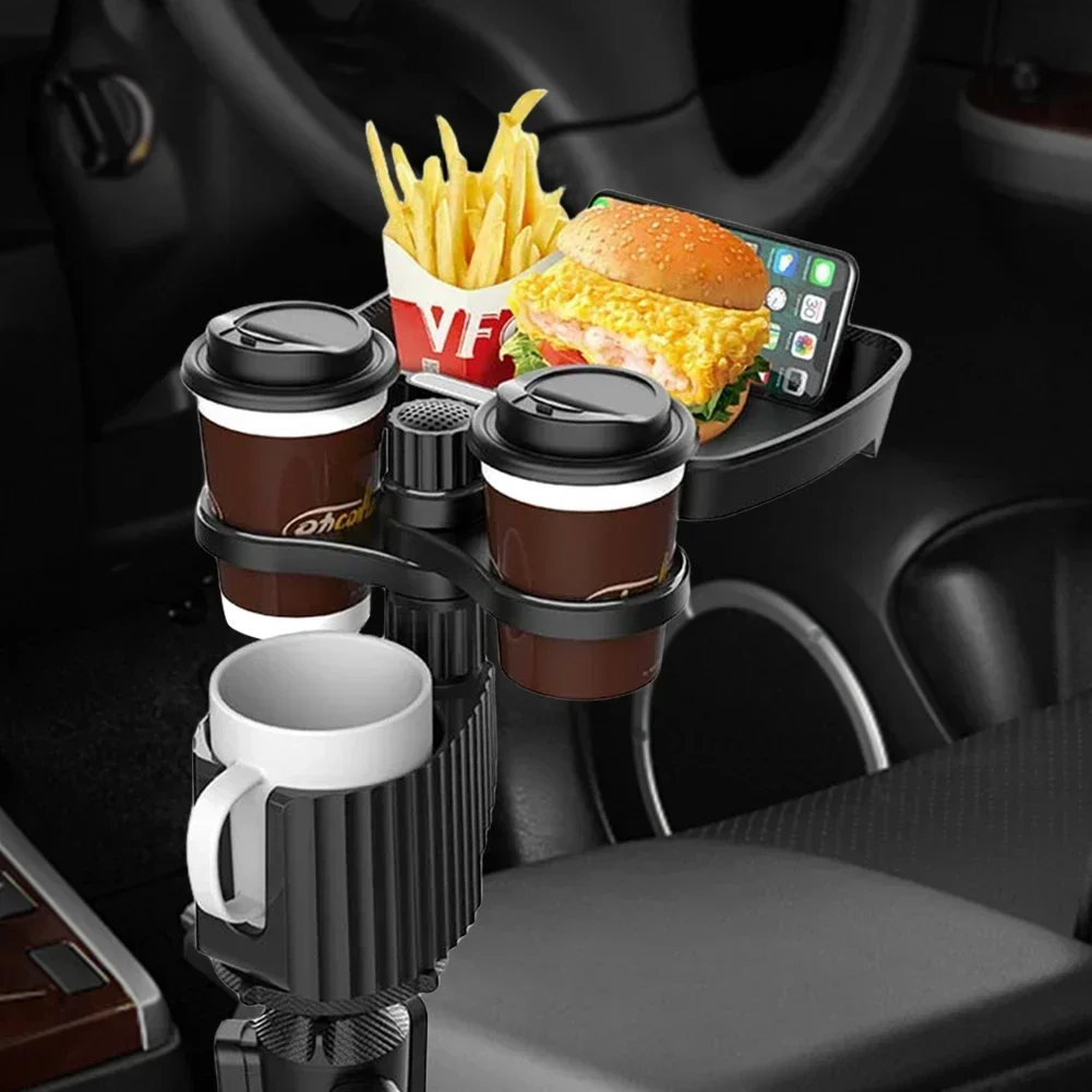 360 Degree Adjustable Drink Holder Rotation Car Tray for Eating with Adjustable Base Food Table Expander Universal for Vehicles