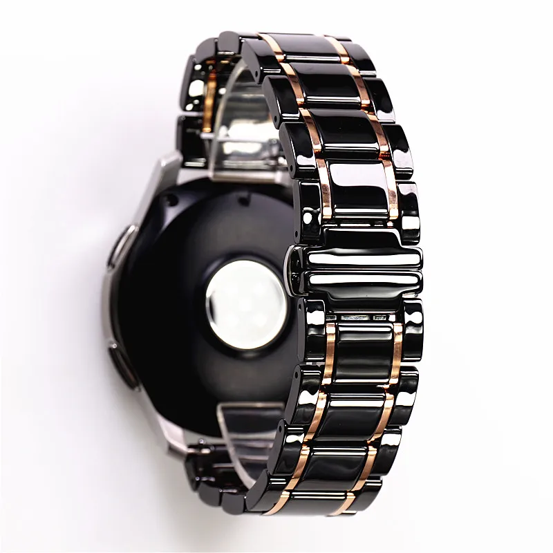 20 22 24mm luxury ceramic and stainless steel black white strap for Samsung s2 3 4 Huawei GT watch strap bracelet wristband belt