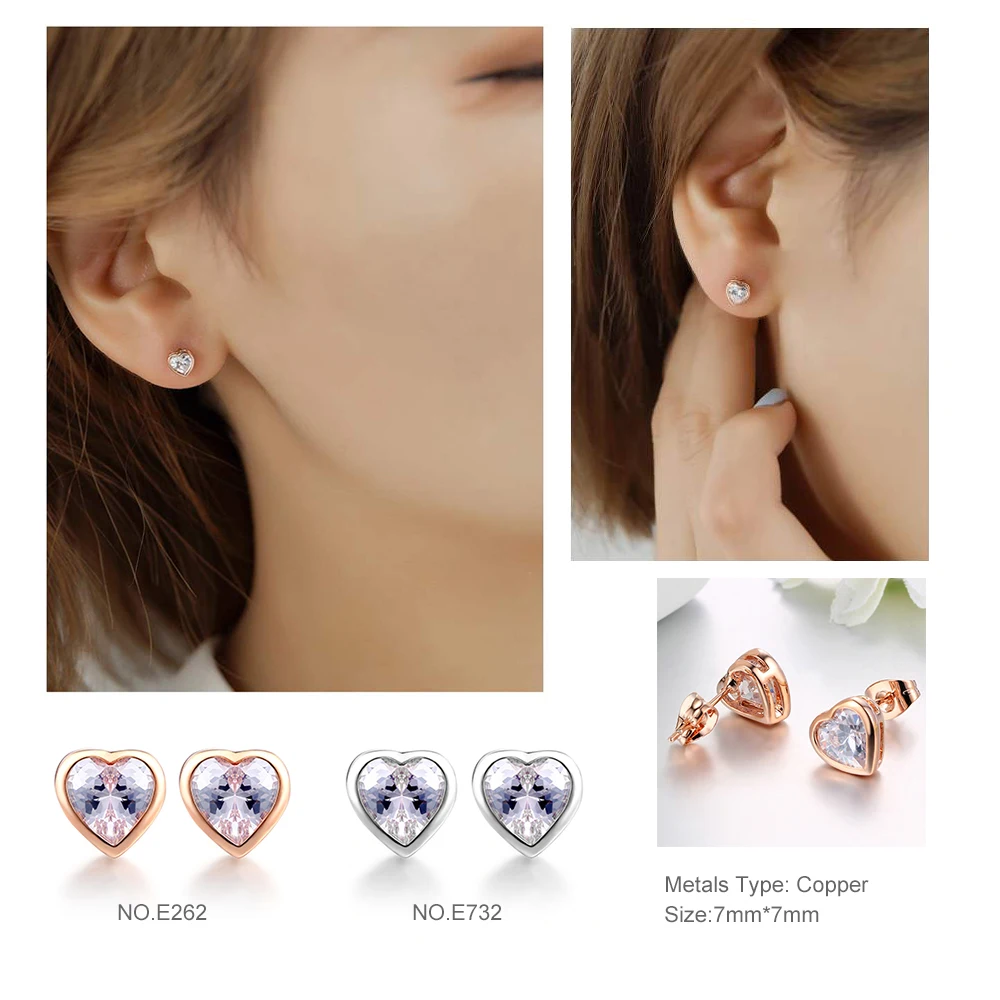 Daily Stud Earring For Women 27 Style Classic Cubic Zirconia Wedding Rose Gold Color Silver Plated Fashion Jewelry E035