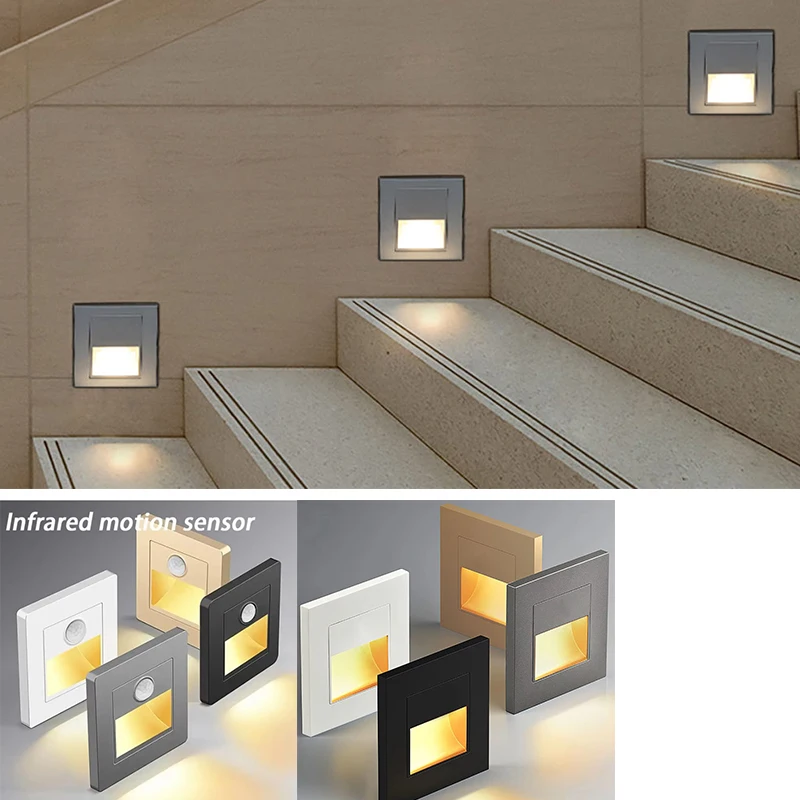 PIR Motion Detector Sensor Led Stair Light Infrared Human Induction Lamp Recessed Steps Ladder Staircase Bedroom Night Light