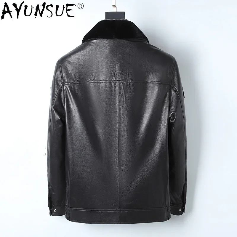 AYUNSUE Winter Jacket Men Clothing Men's Genuine Goatskin Leather Jackets Warm Real Rabbit Fur Coat Hommes Veste LXR919