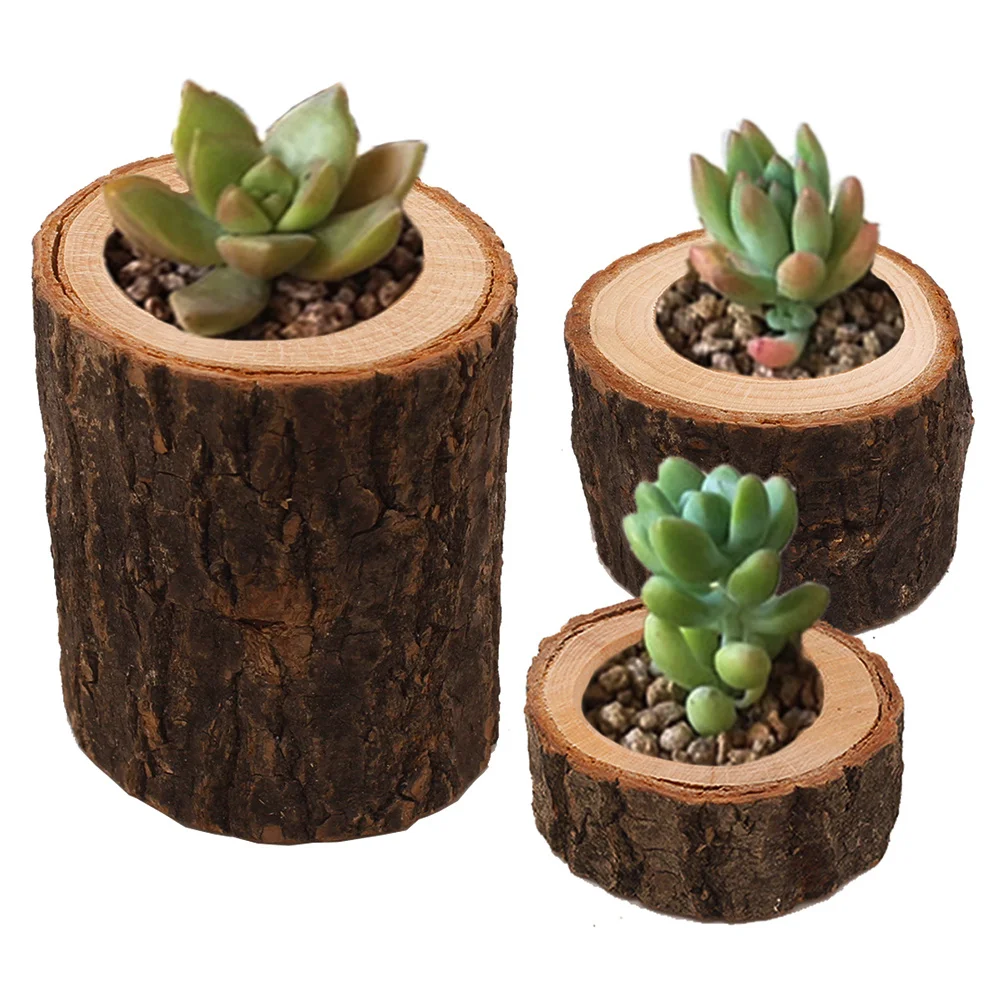 

3pcs Wooden Holder Unique Succulents Pot Chic Stand Desktop Adornment Home Décor Wedding Party Decoration Large