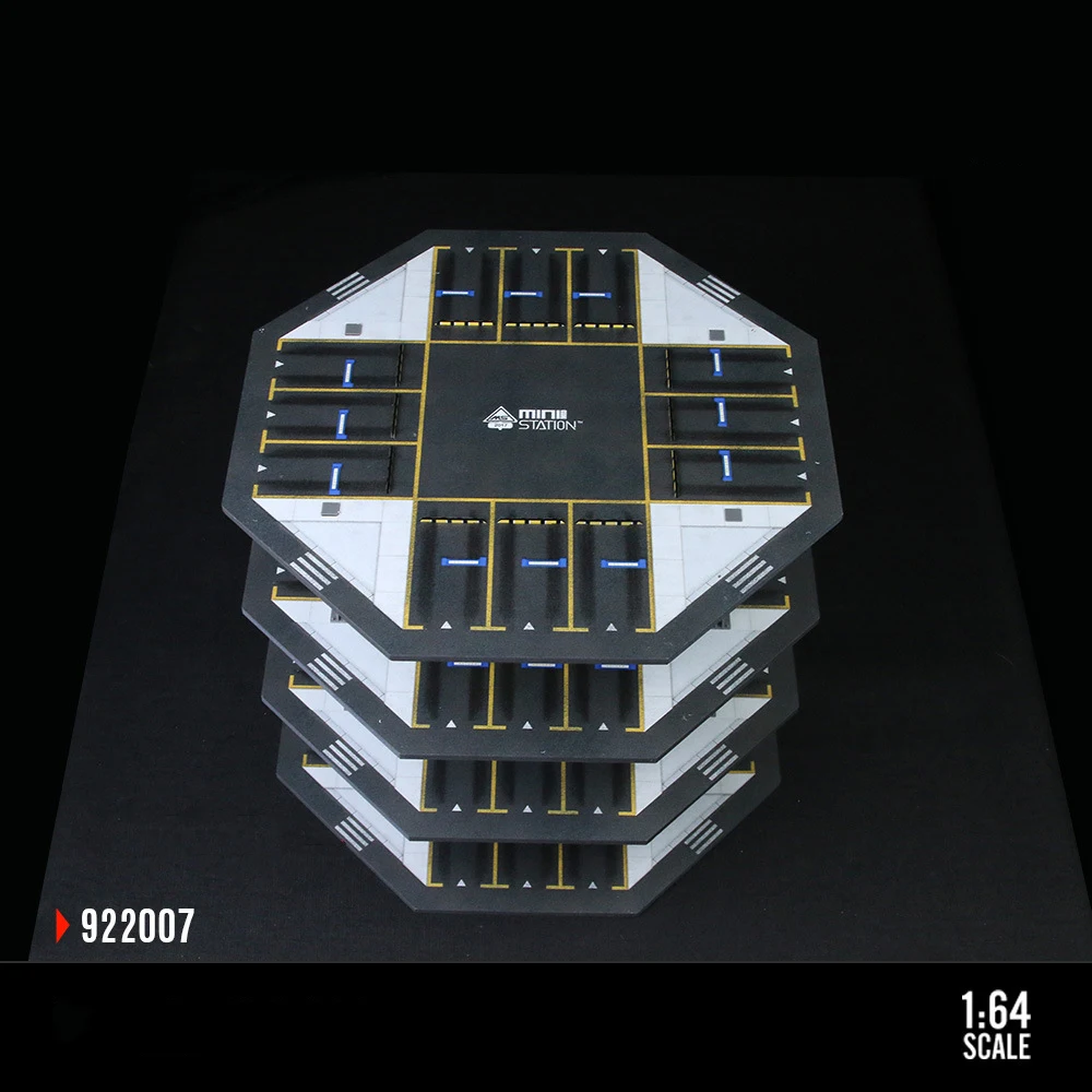 Modelli di garage per auto Parcheggio per edifici ottagonali 1:64 - 48 spazi di parcheggio, illuminato, scena di simulazione in miniatura