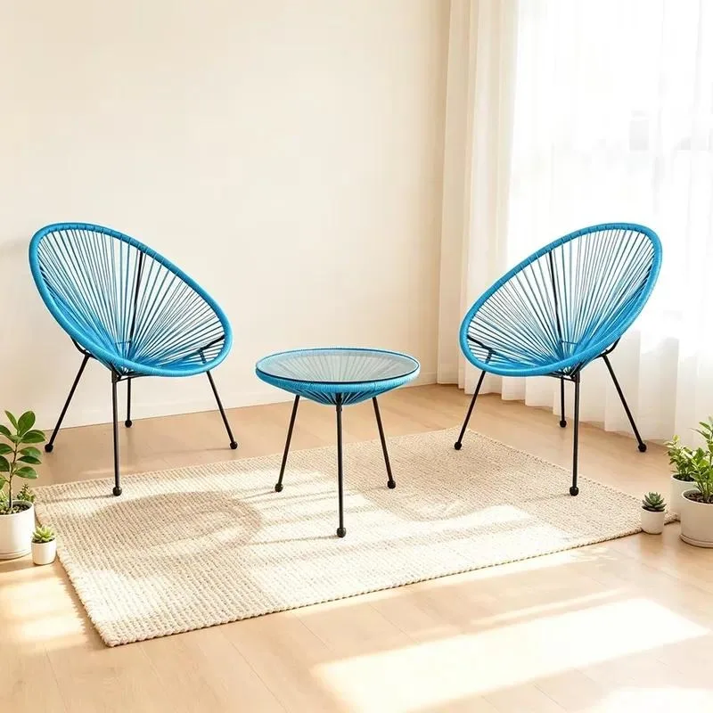 Outdoor Modern Waterproof Casual Acapulco Furniture Set Lightweight Woven Rattan Garden Chair Round Table Balcony