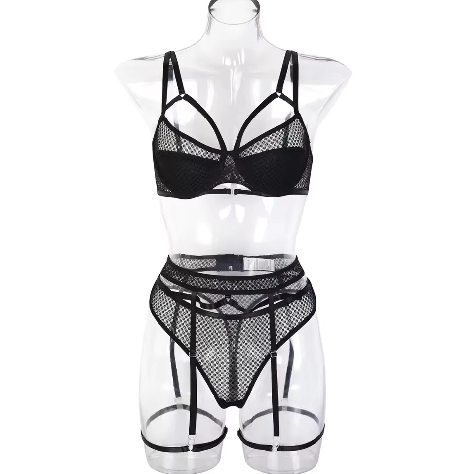 

New Sexy Erotic Lace 4 Piece Set Featuring Sensual Waist Cincher Design Alluring With Leg Rings Charming Sensual Lingerie Set