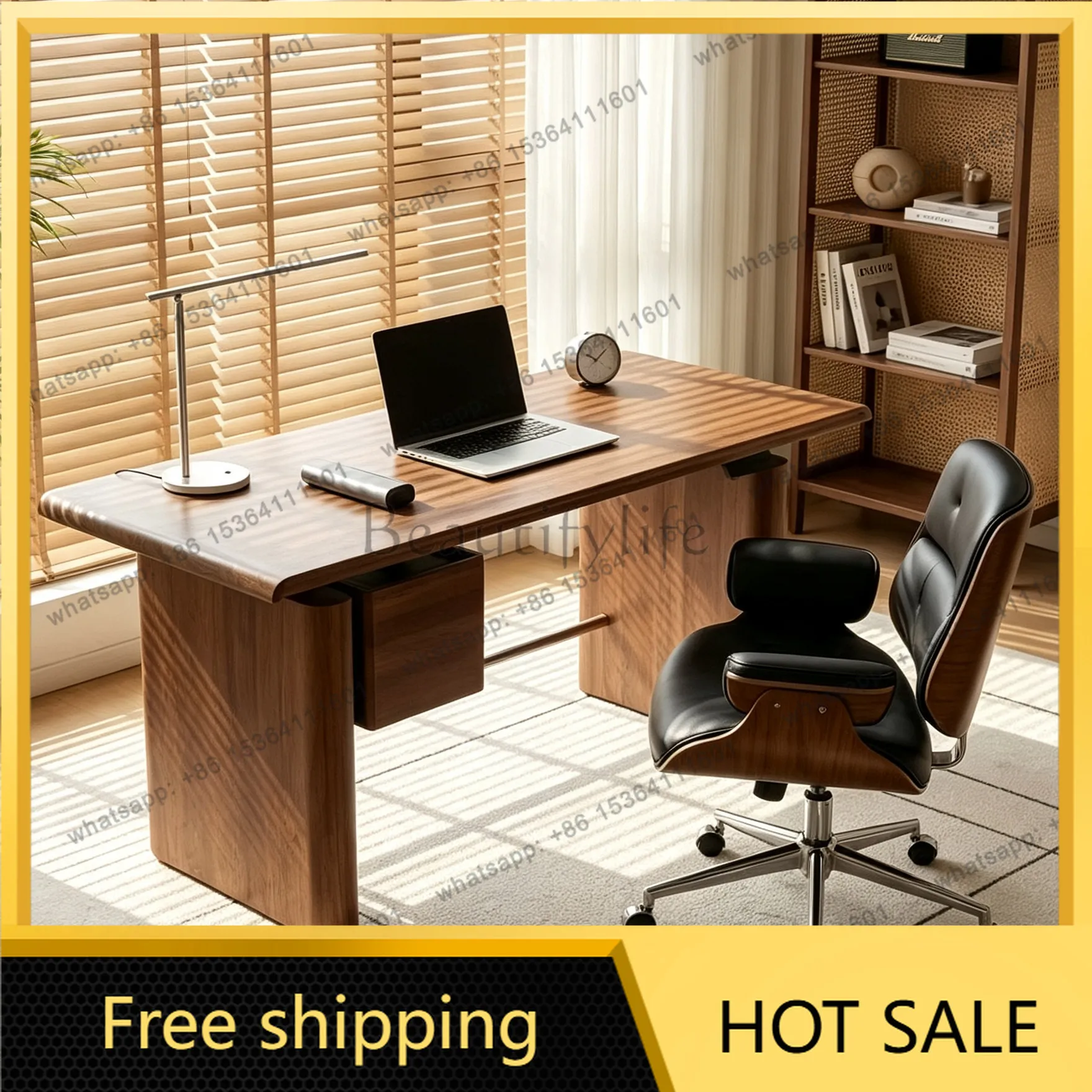 PG electric lifting solid wood desk smoky color antique home learning computer desk office storage e-sports workbench