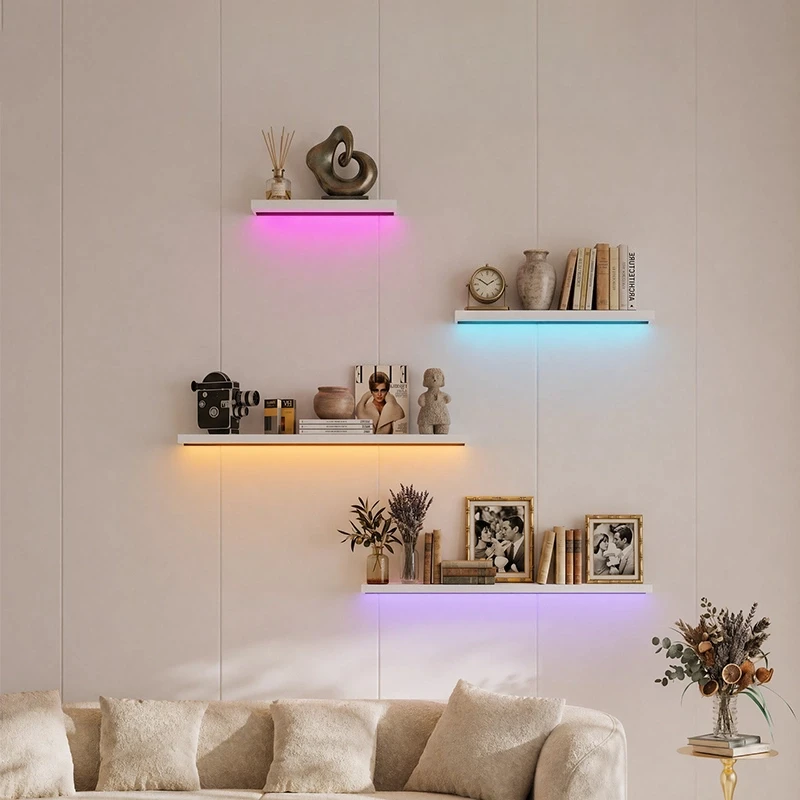Wall shelf shelving: adjustable RGB lights, luminous gaming ambiance, with light shelves, widening shelves