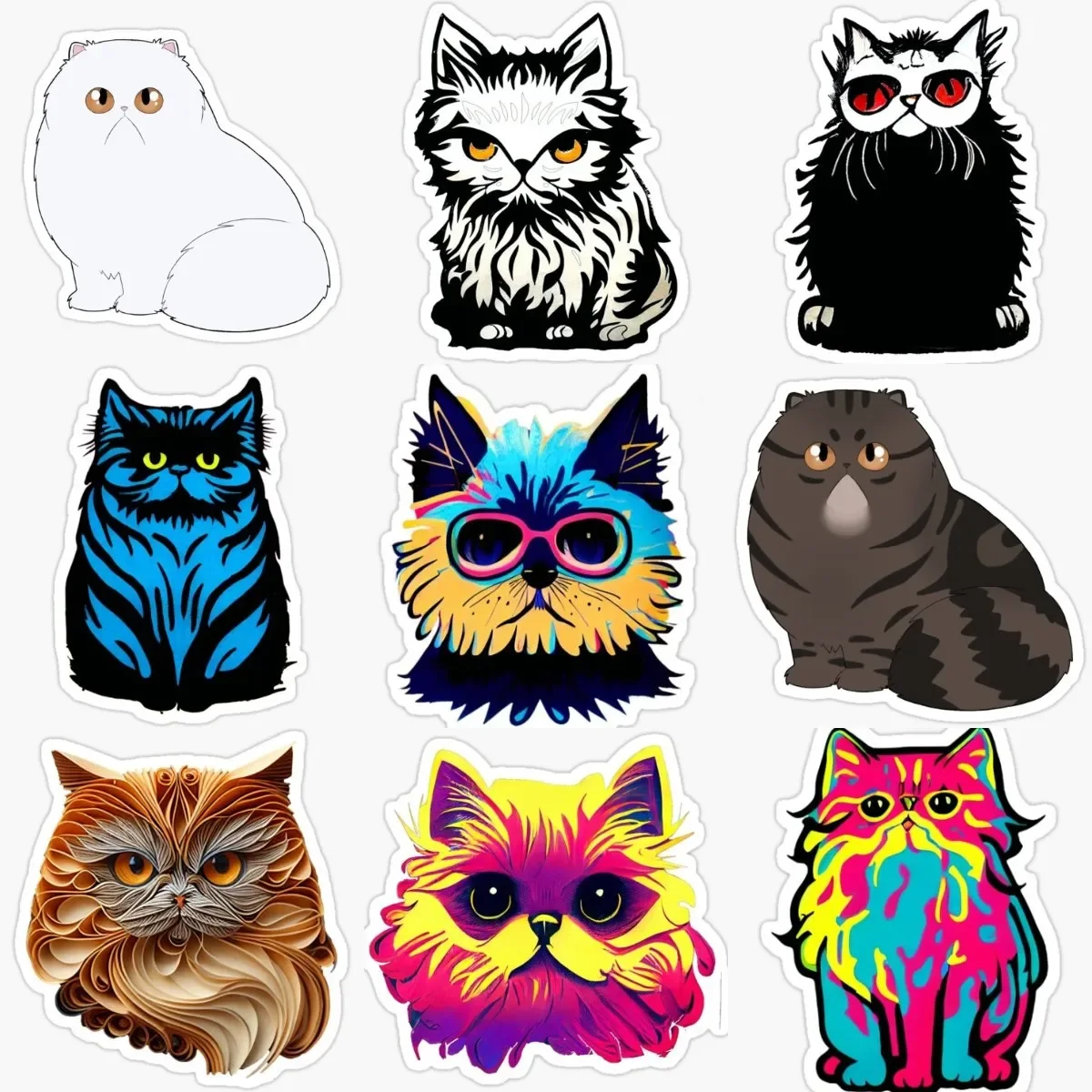 

Cute Persian Cat Color Creative Stickers for Decorate Car Room Fridge Wall Bicycle Window Helmet Camper Bumper Off-road