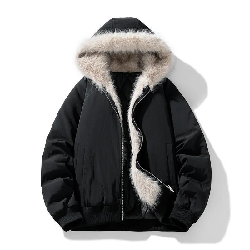

Fashion Winter Jacket Man Women Vintage Fur Collar Casual Jacket Warm Solid American Coat Couple Hooded Parka Loose Designer