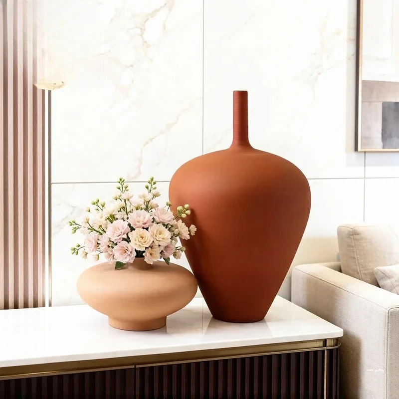 Nordic Retro Ceramic Vase Brushed Frosted Plant Pots Table Decoration Flowers Arrangement Floral Vases Room Aesthetic Decor