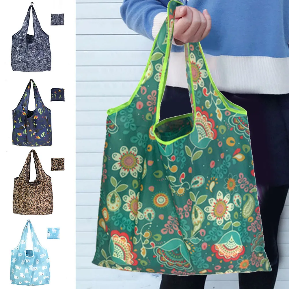 Bolsas de compras reutilizables para mujer, bolsa plegable para comestibles ecológica, bolsos plegables de gran capacidad, bolsa de belleza, bolsas para frutas y verduras