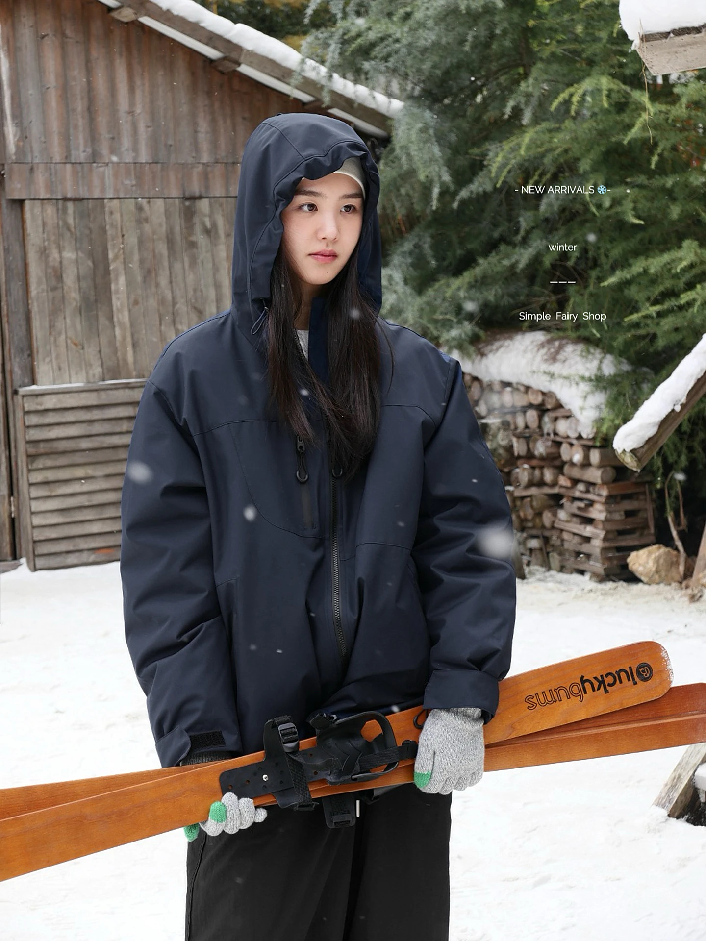 

Blue Outdoor Snowboarding down Jaet 2025 New Winter Hat with Magic Tape Sve Opening Warm Thiened Hooded Coat