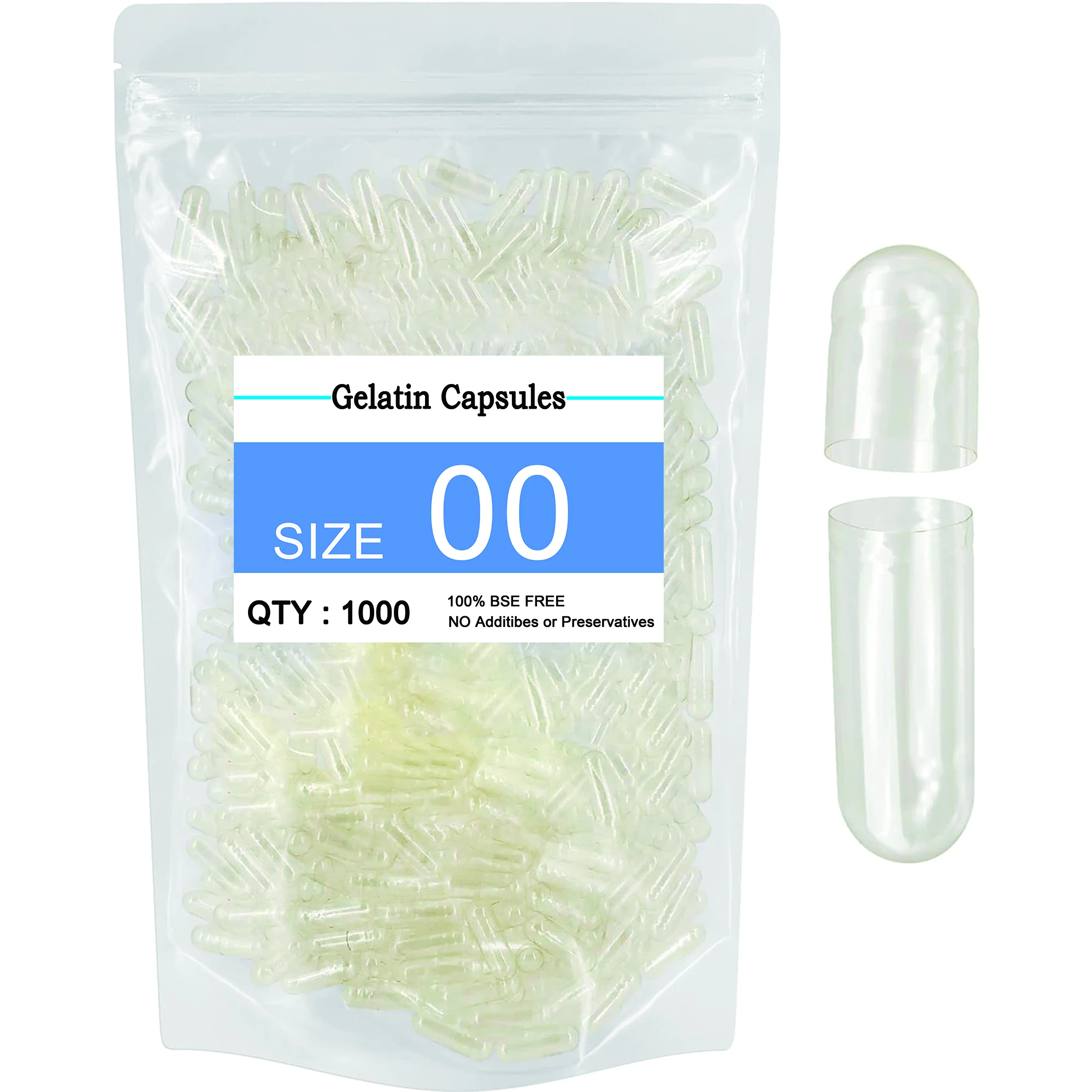 1000PCS/Bag Standard Size 00#0# Empty Capsules Gelatin Clear Capsules Hollow Hard Gelatin Transparent Seperated Joined Capsules