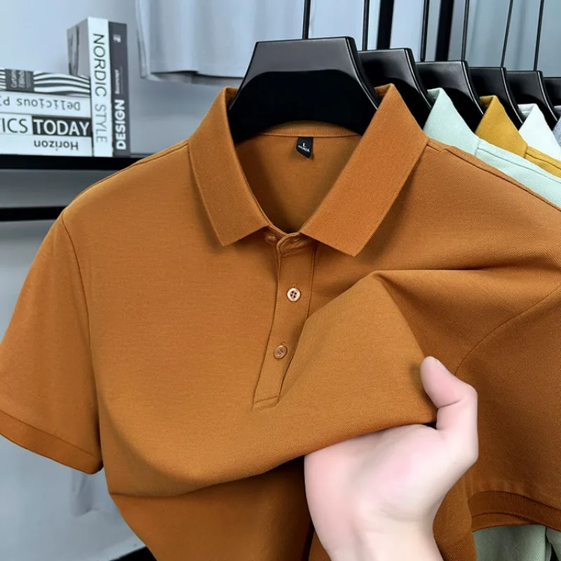 Men's Polo Shirts Cotton Spandex Business Casual Stretch Short Sleeve T Shirt With Turn Down Collar