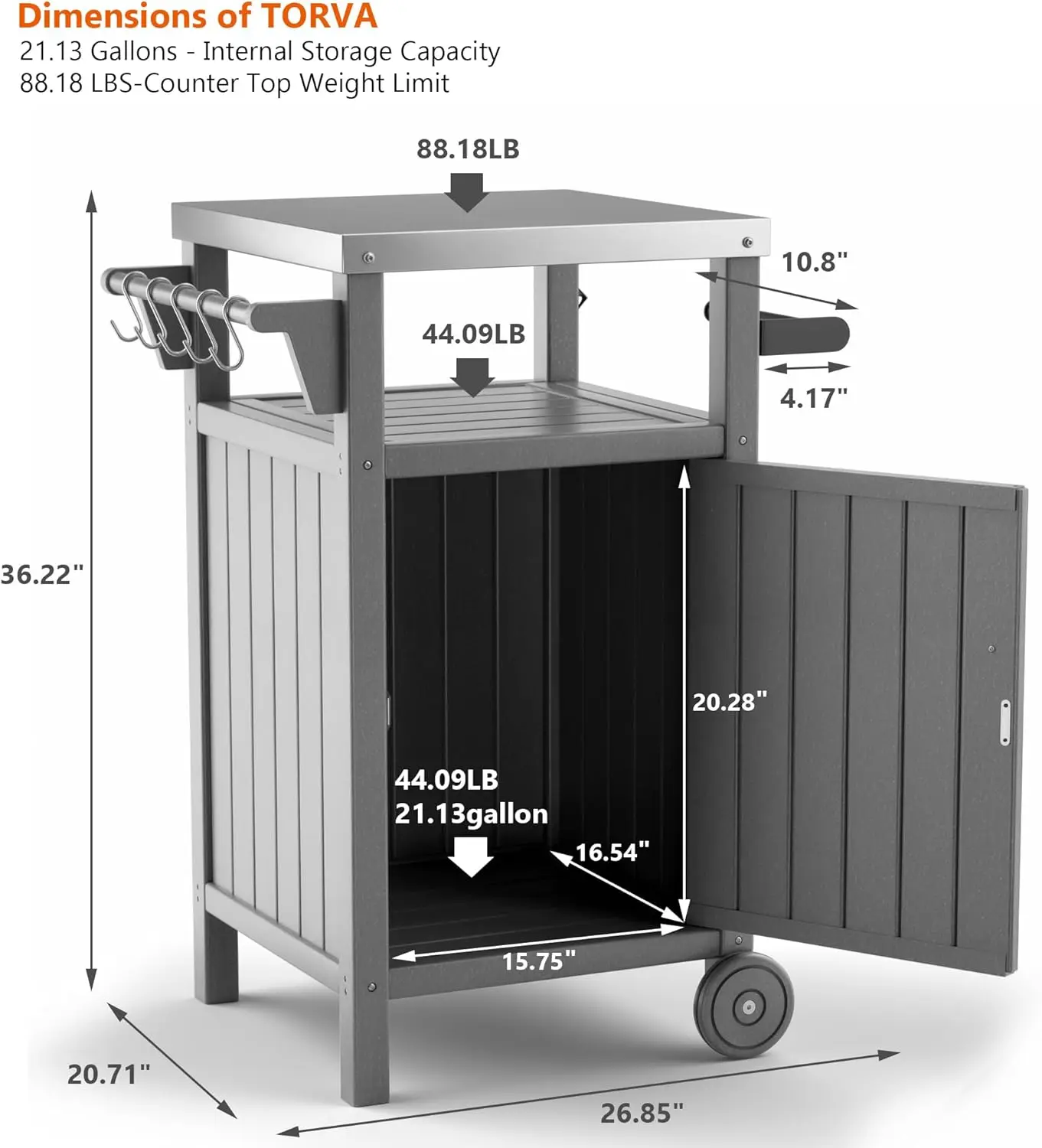 Carrito de Parrilla portátil para exteriores con almacenamiento, gabinete exterior impermeable para parrilla de Patio, mesa de acero inoxidable para exteriores