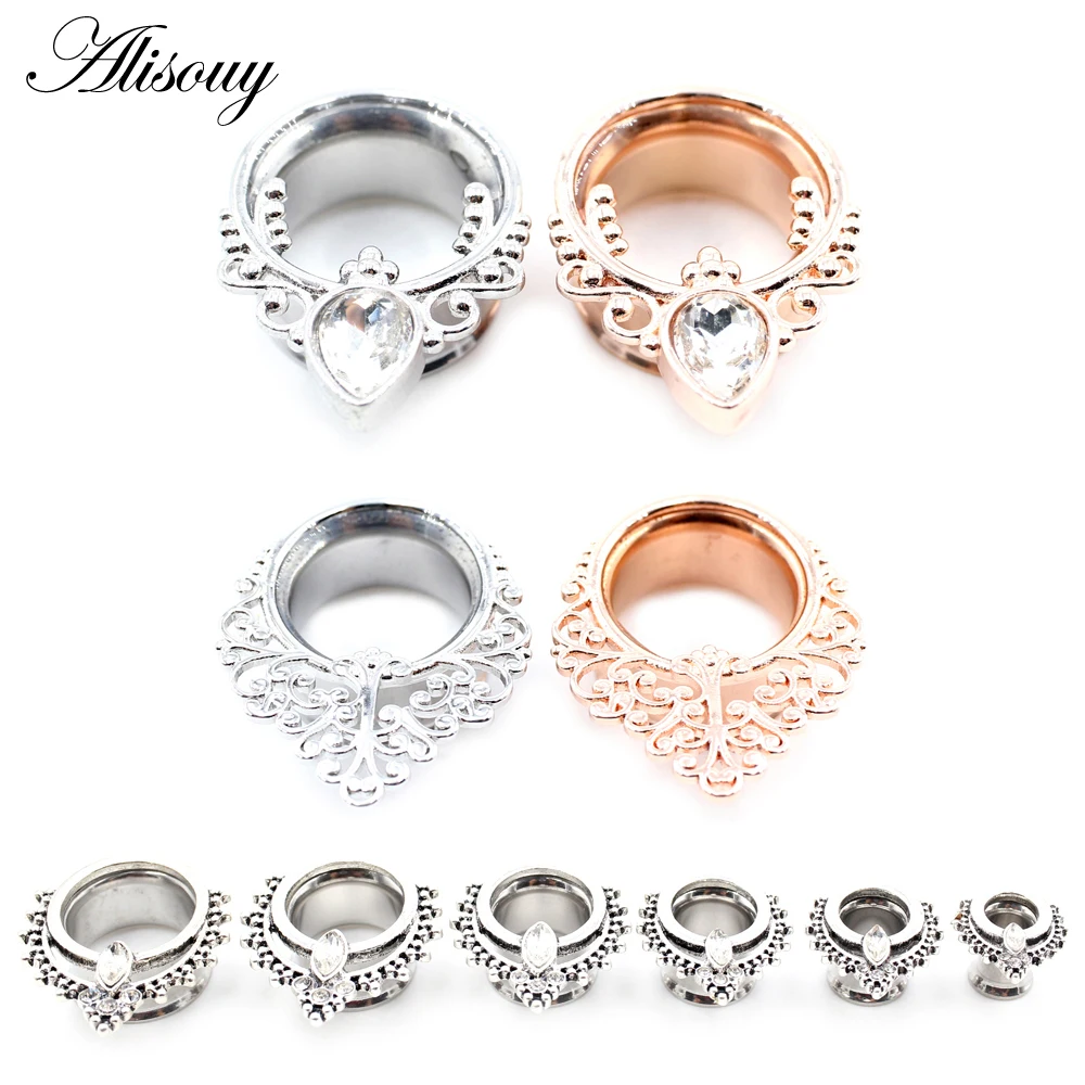 Alisouy 2PC Latest Stainless Steel Ear Piercing Plugs Tunnels Stretchers Expanders Fashion Body Jewelry Earrings Gauges 6mm-16mm