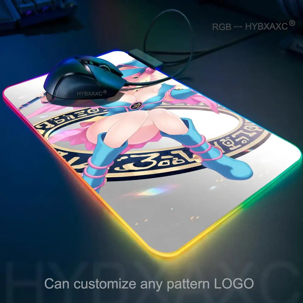 Yu Gi Oh Dark Magician Girl RGB Mouse Pad Large Gamer Deskmat Non-slip LED Mat Office Carpet Computer Accessories Mausepad Mats