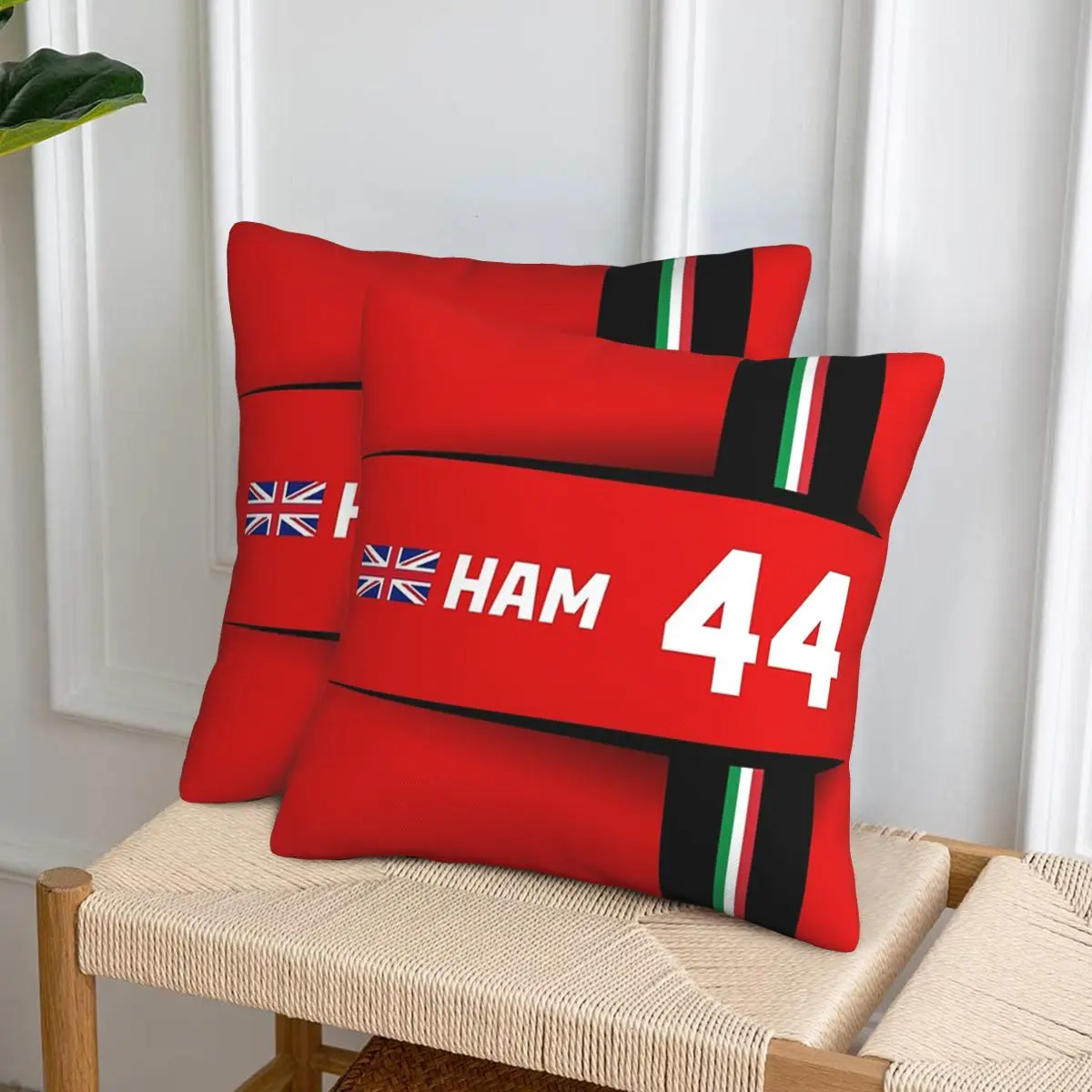 F1 2025 - # 44 هاميلتون 2 قطعة غطاء وسادة مربع وسادة بسحاب ديكور مريح رمي وسادة للأريكة المنزلية