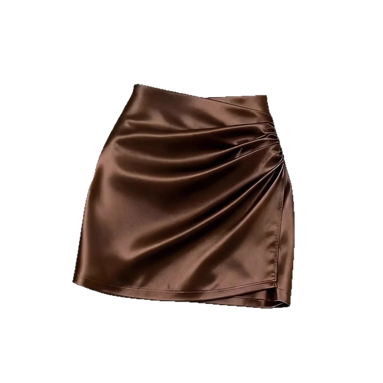 Pleated Ruched Skirt Mini Length Graceful Elegant with No Stretch Commuter Chic Standard Thickness Bodycon Mini Skirt for Women