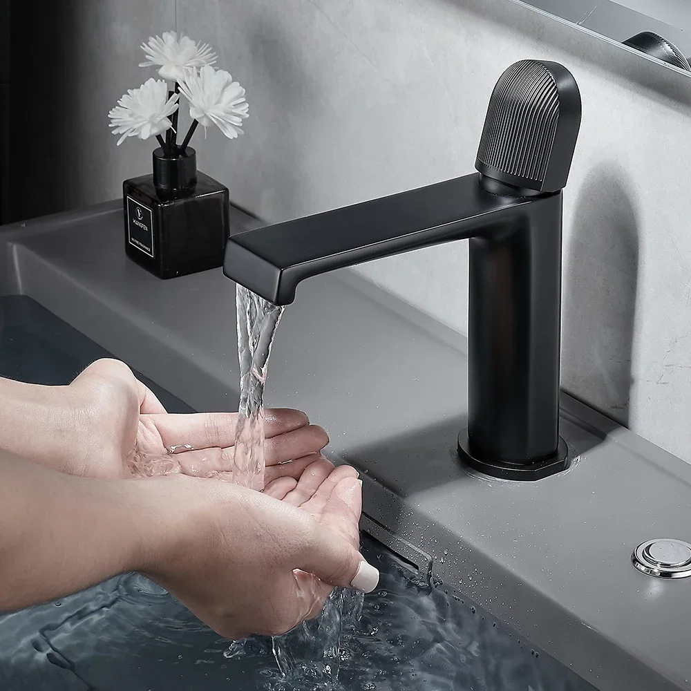 Basin Faucets Black/Gray/White/Silver Unique Design Rotary Switch Waterfall Faucet Hot & Cold Water Taps Bathroom Accessories