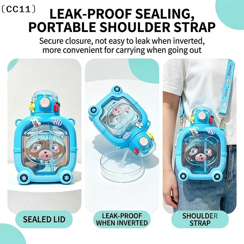 1Pcs Large Capacity Cute Bear Kids Straw Water Bottle Drop Resistant Design For School Outdoor Daily Use〔CC11〕