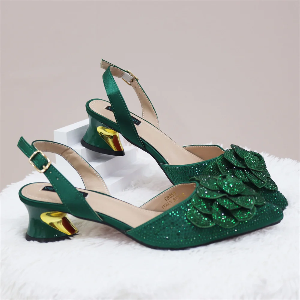 2025 Green Color Rhinestone High Heels Women Pumps Newest Cinderella Shoes Pointed toe Woman Crystal Party Wedding Shoes