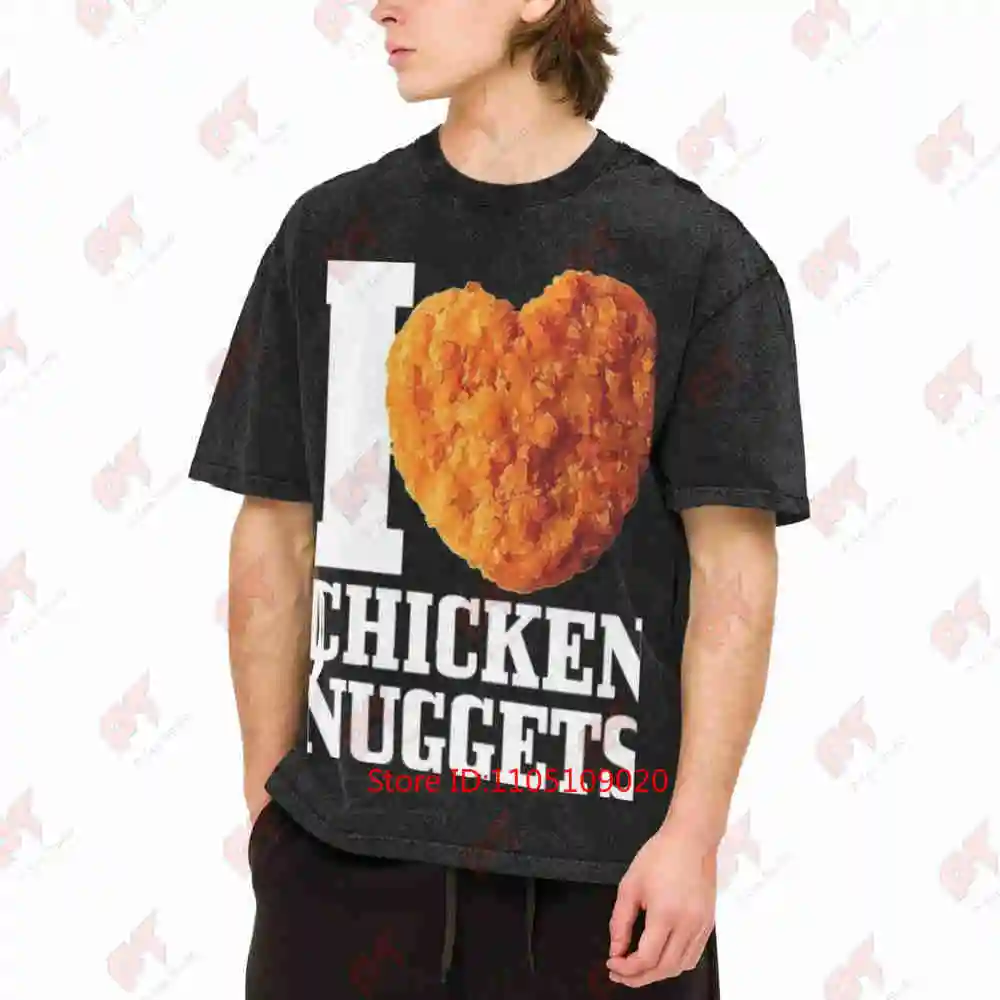 Funny Chicken Nuggets Bold I Text Vintage Washed Tee Pure Cotton T-Shirt