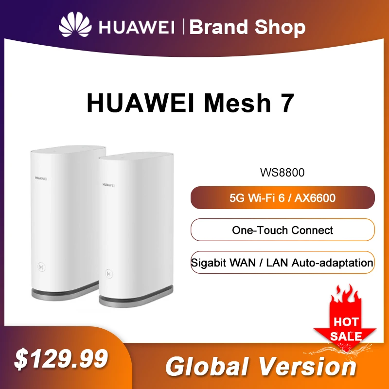 Huawei WiFi Mesh 7 Router AX6600 Whole Home Coverage Bandwidth Signal Repeater One-Touch Connect HarmonyOS Mesh Wi-Fi Amplifier